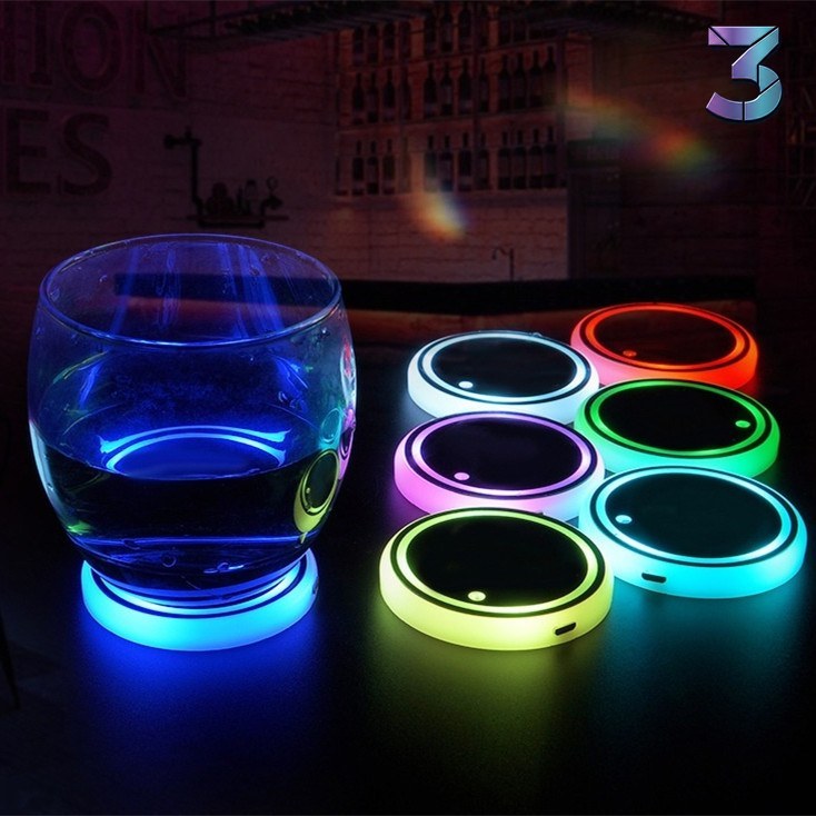 Kleurrijke LED Coaster met Solar & USB – Antislip Drinkhouder