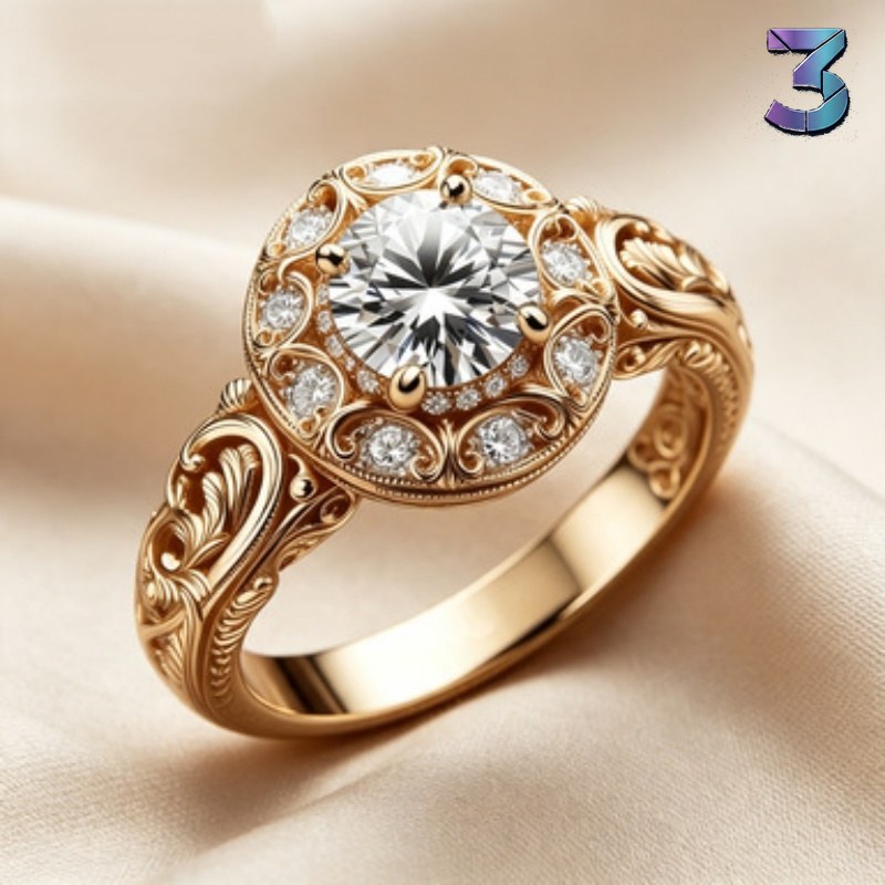 Zircon Gegraveerde Goudring met Patroondetail voor Vrouwen