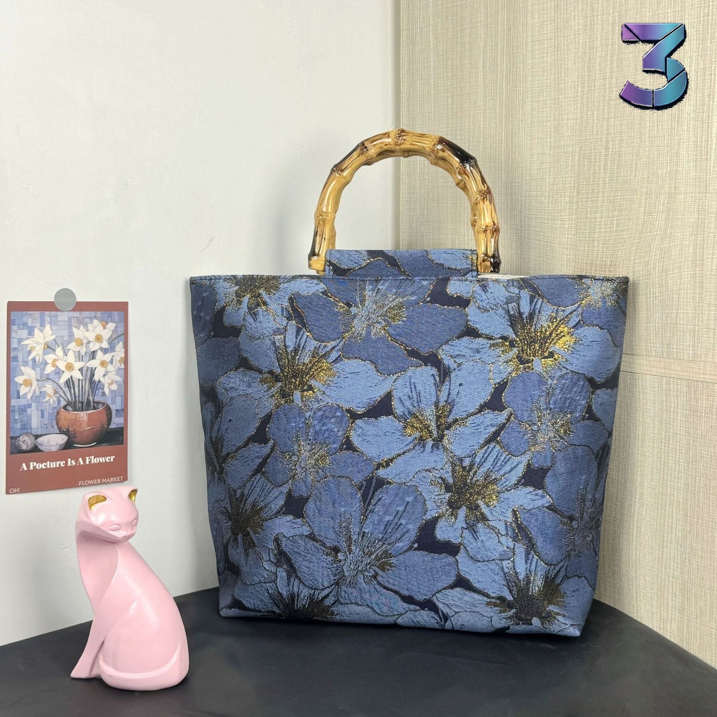 Chinese Style Double-sided Embroidered Hot Stamping Canvas Tote – Blau