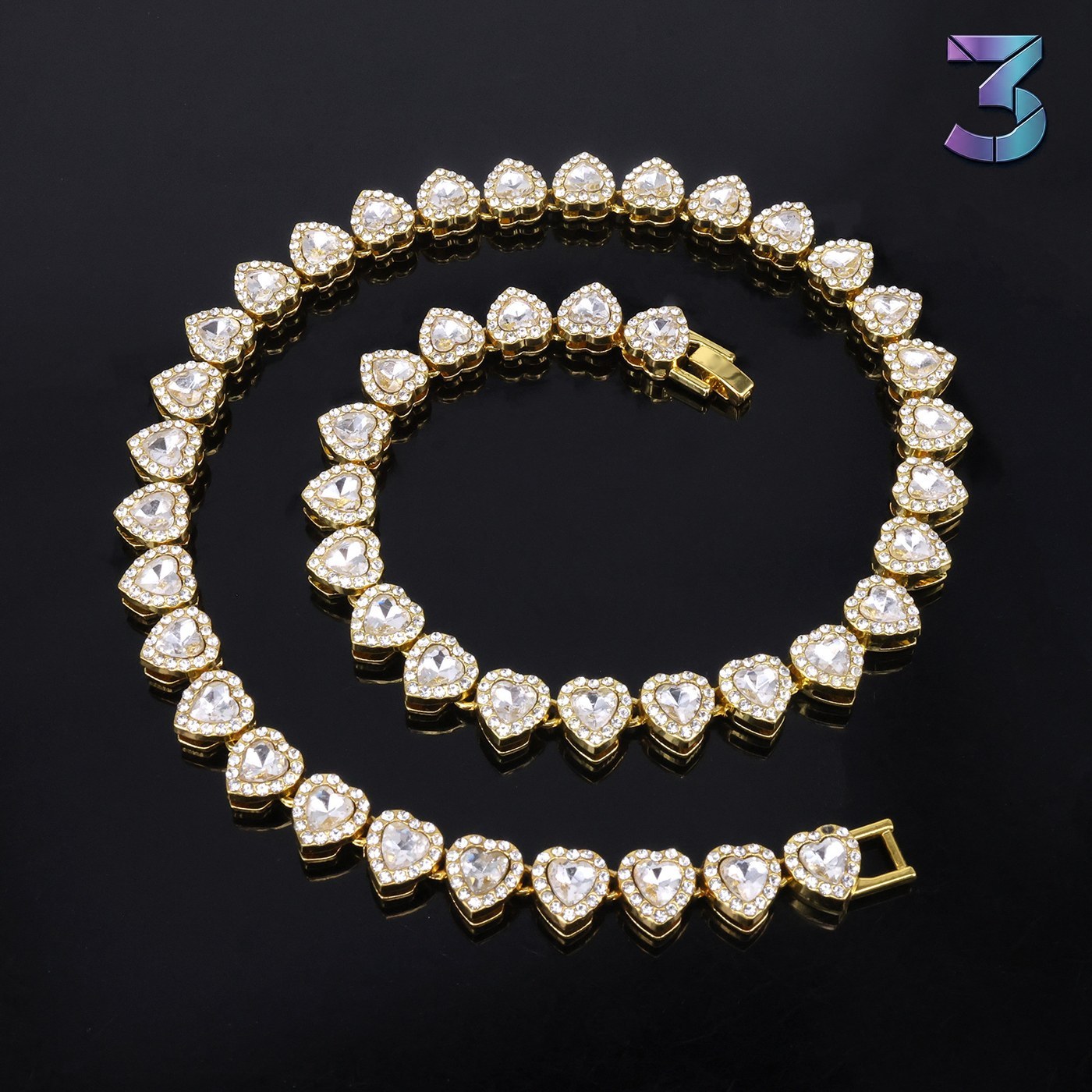 11mm Hartvormige Glazen Rhinestone Cubaanse Ketting
