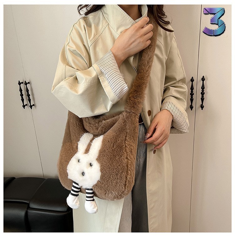 Cute Plush Cartoon Tote - Grote Capaciteit, Khaki, Crossbody