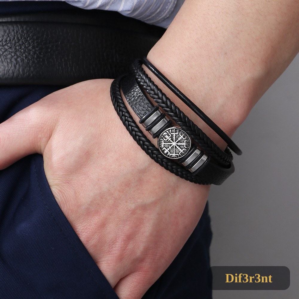 Gevlochten leren leren armband – punk‑style multi‑layer voor mannen