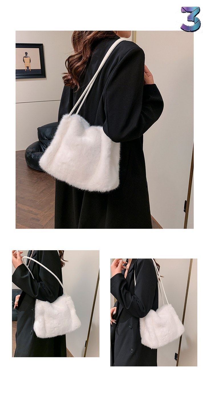 Milan Mink Pluche Schoudertas Wit – Veelzijdig voor Herfst & Winter