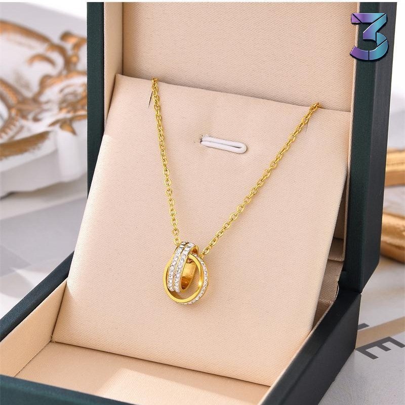 Dames Titanium Roségoud Double-Loop Ketting met Diamanten