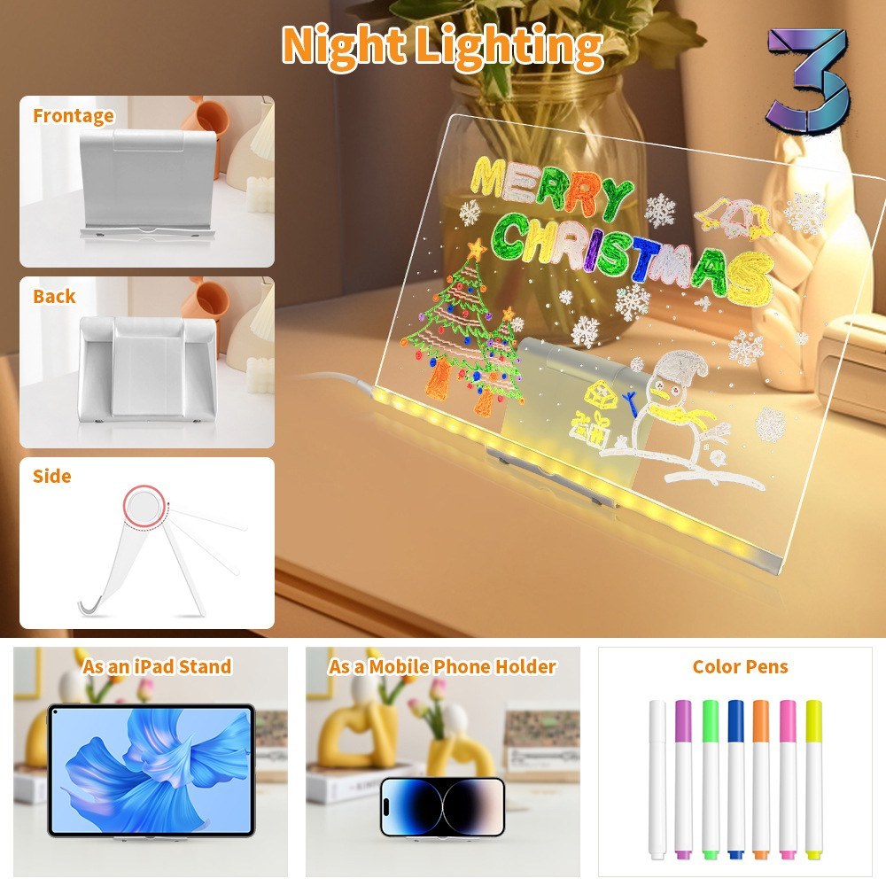 LED Acryl Tekentafel DIY – Verwijderbaar, Verlicht & USB‑aangedreven