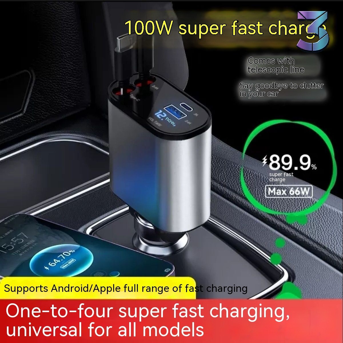 Auto Retractable Super Fast Charger 1-4 Universal Plug