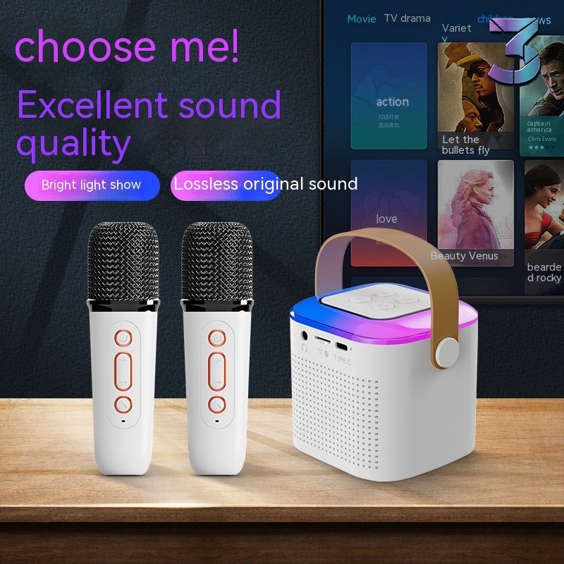 Bluetooth Karaoke Machine met 2 Draadloze Microfoons & RGB Licht
