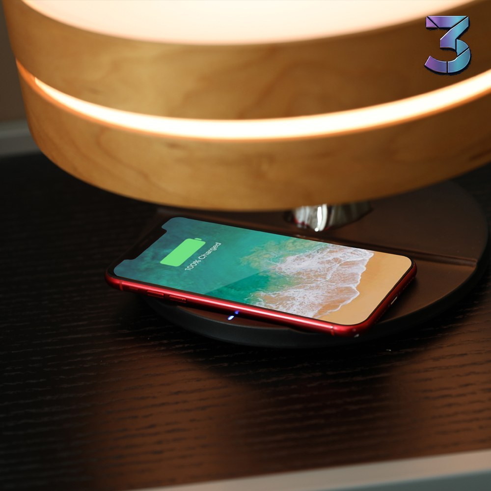 Ronde Slimme Bluetooth Speaker Lamp met Wi‑Fi & Wireless Charging
