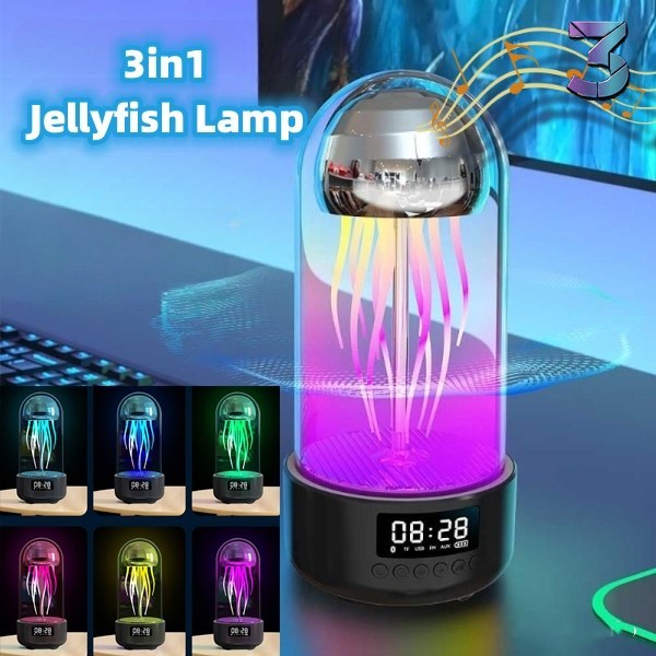 Creative 3in1 Jellyfish Lamp met klok, Bluetooth‑speaker & ademlicht